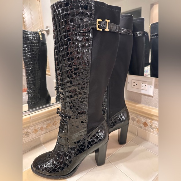 Isaac Mizrahi Shoes - Isaac Mizrahi Black Croc-Embossed Knee-High Boots